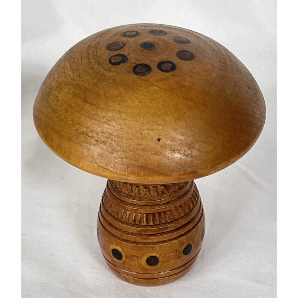 Vintage Hutsul Ukrainian Turned Wood Mushroom Box Carved Folk Art Stamped